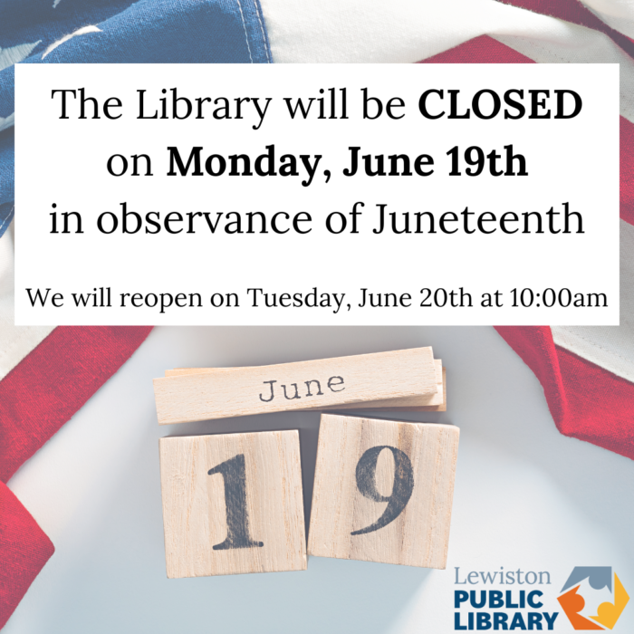 Graphic for library closure June 19th