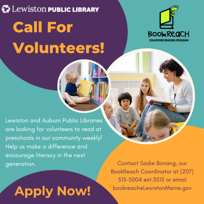 Graphic: Call for volunteers to apply for the Library's BookReach program