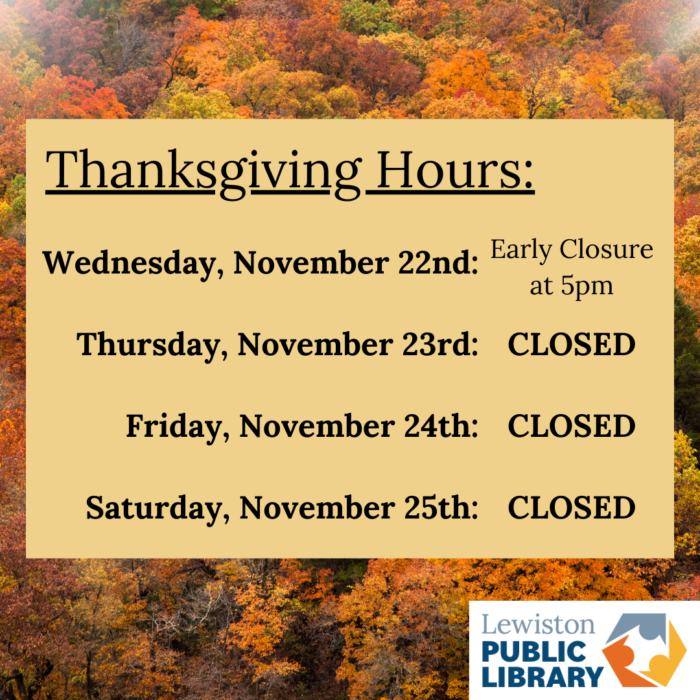 Graphic for holiday hours in observance of Thanksgiving