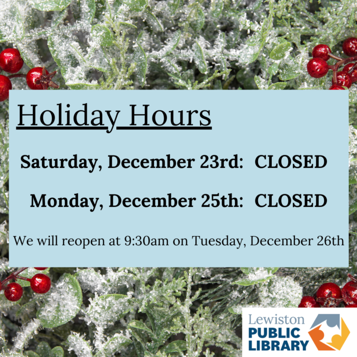 Graphic for Library's holiday hours