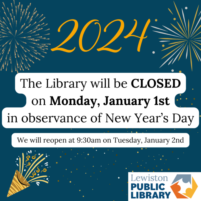 Graphic for Library closure for New Year's Day, January 1st, 2024