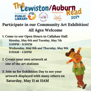 Graphic for the Lewiston/Auburn Community Read participation exhibit event.