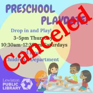 Graphic for canceled preschool playdate program.