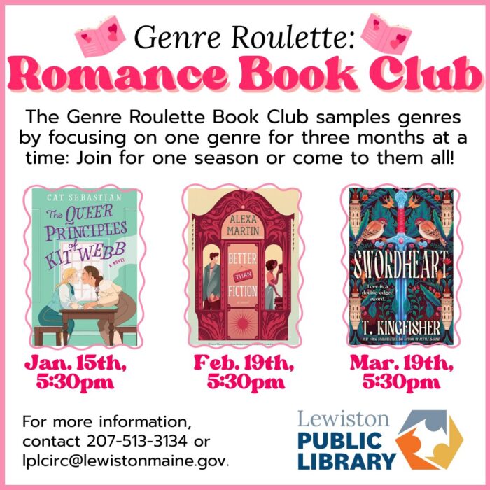 graphic for genre roulette: romance book club