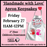 Graphic for handmade with love apron keepsakes program.