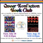 graphic for queer nonfiction book club July & August