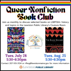 graphic for queer nonfiction book club July & August